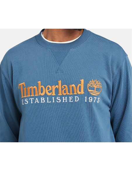 Timberland Felpa Girocollo Con Logo Established 1973 Ricamato Da Uomo In Blu Scuro
