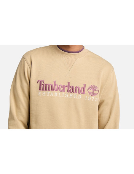Timberland Felpa Girocollo con Logo Established 1973 Ricamato da Uomo in Marrone Chiaro