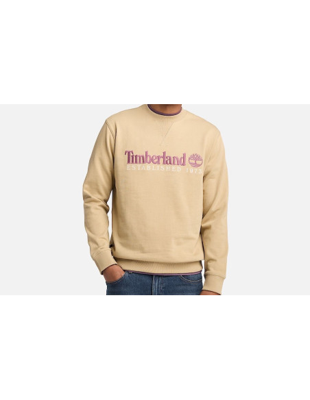 Timberland Felpa Girocollo con Logo Established 1973 Ricamato da Uomo in Marrone Chiaro