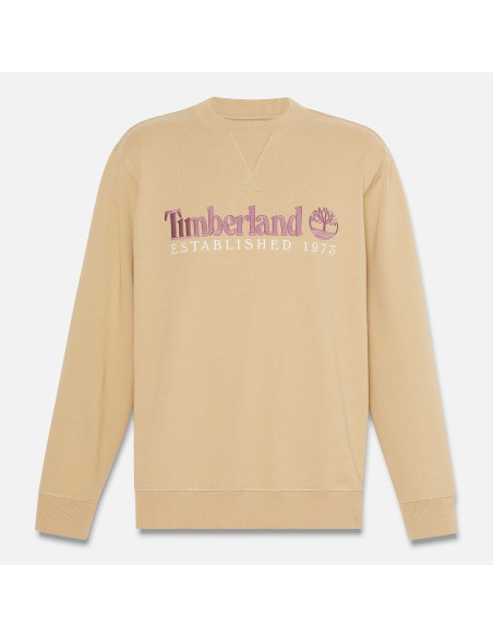 Timberland Felpa Girocollo con Logo Established 1973 Ricamato da Uomo in Marrone Chiaro