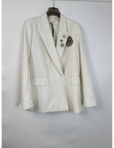 Vicolo Blazer Bianco Gessato Con Spille Militare E Patch