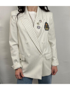 Vicolo Blazer Bianco Gessato Con Spille Militare E Patch 2