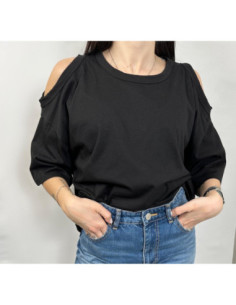 Vicolo T-shirt Girocollo Oversize In Cotone Con Spalle Cut-Out.