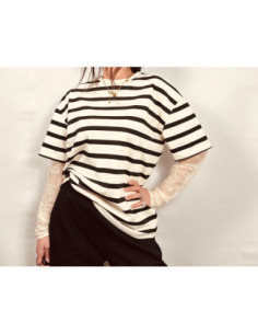 Vicolo T-shirt A Righe Con Pizzo Nelle Maniche 2