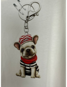 Vicolo T-Shirt Stampa Portachiavi Cane Bianca