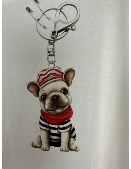 Vicolo T-Shirt Stampa Portachiavi Cane Bianca