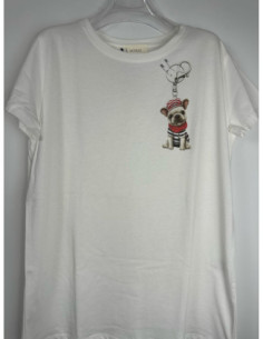 Vicolo T-Shirt Stampa Portachiavi Cane Bianca 2