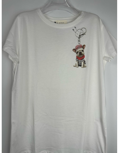 Vicolo T-Shirt Stampa Portachiavi Cane Bianca