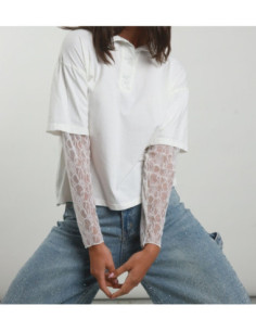 Susy Mix Polo Con Maniche In Pizzo