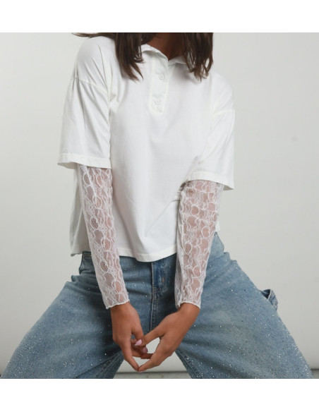 Susy Mix Polo Con Maniche In Pizzo