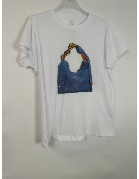 Tensione In T-shirt Con Stampa Borsa Con Strass