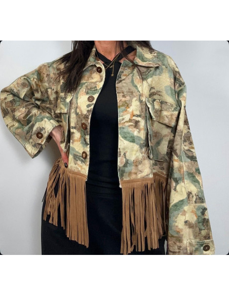 Vicolo Giacca Camouflage Con Frange