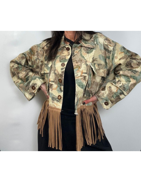 Vicolo Giacca Camouflage Con Frange