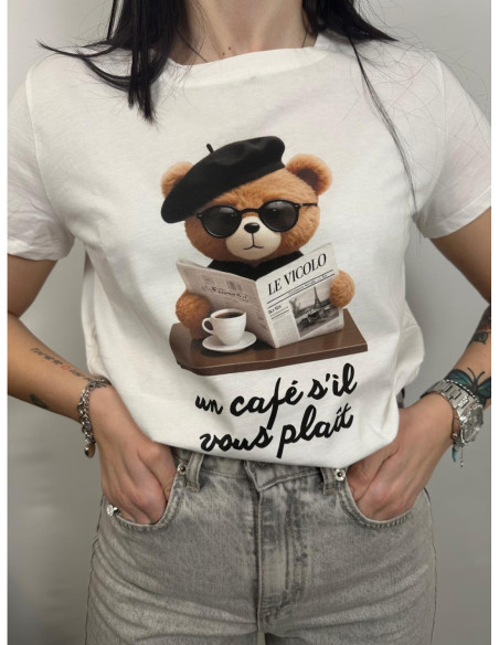 Vicolo T-shirt Bianca Stampa Teddy Paris