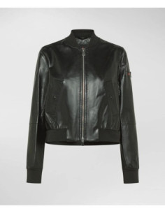 Peuterey Bomber In Nappa Tinta Con Dettagli In Maglia