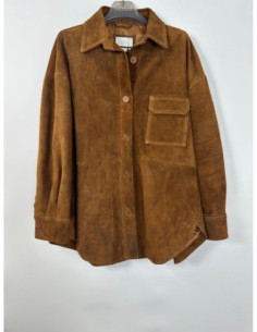 Vicolo  Overshirt con Tasca in Vera Pelle 2