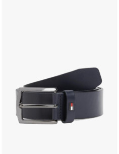 Tommy Hilfiger Cintura Denton In Pelle Con Bandiera Smaltata