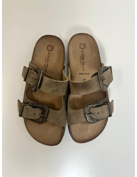 Divine Follie Sandali In Crosta Taupe Con Fibbie