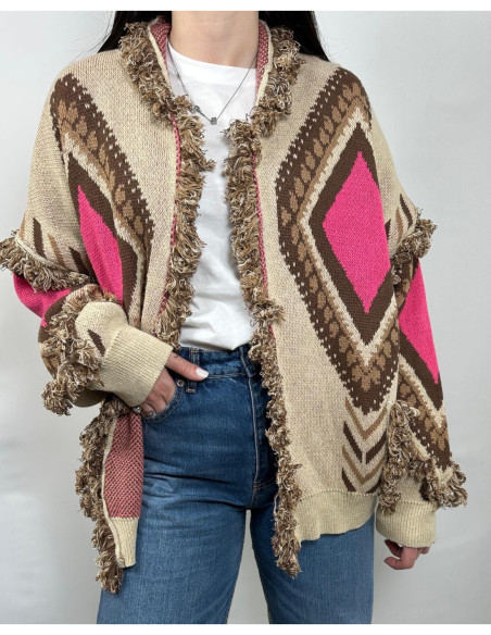Tensione In Cardigan sfrangiato fantasia rombi