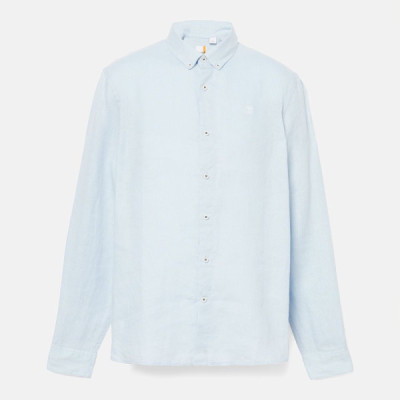 Timberland Camicia In Lino Mill Brook Da Uomo In Celeste Timberland Camicia In Lino Mill Brook Da Uomo In Celeste