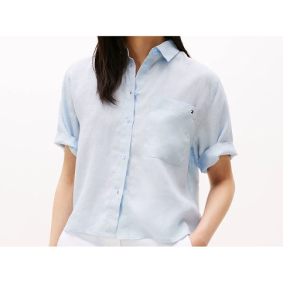 Tommy Hilfiger Camicia Relaxed Fit a Maniche Corte In Lino Tommy Hilfiger Camicia Relaxed Fit a Maniche Corte In Lino