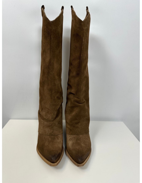 Divine Follie Texani In Camoscio Taupe Con Rovescia