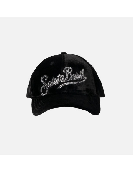 Saint Barth Cappellino Da Baseball In Velluto Nero Con Logo In Strass
