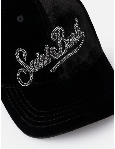 Saint Barth Cappellino Da Baseball In Velluto Nero Con Logo In Strass