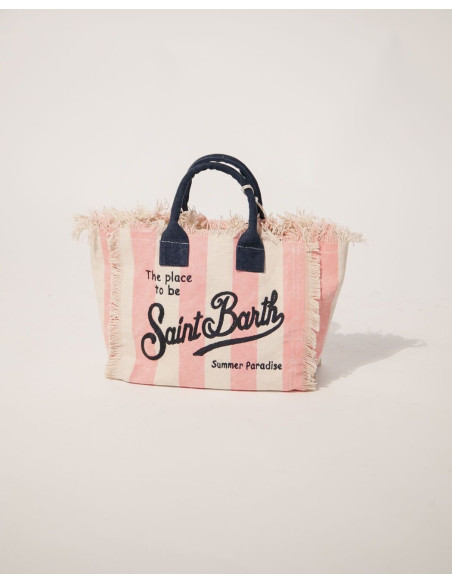 Mc2 Saint Barth Borsa in Cotone Vanity Mini Donna Tina Righe Rosa e Bianco