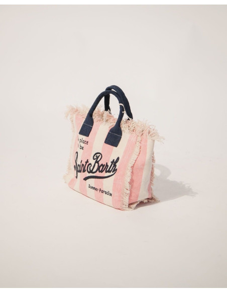 Mc2 Saint Barth Borsa in Cotone Vanity Mini Donna Tina Righe Rosa e Bianco