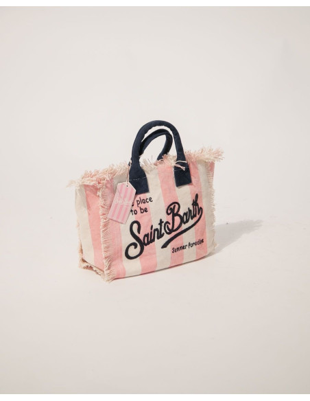 Mc2 Saint Barth Borsa in Cotone Vanity Mini Donna Tina Righe Rosa e Bianco