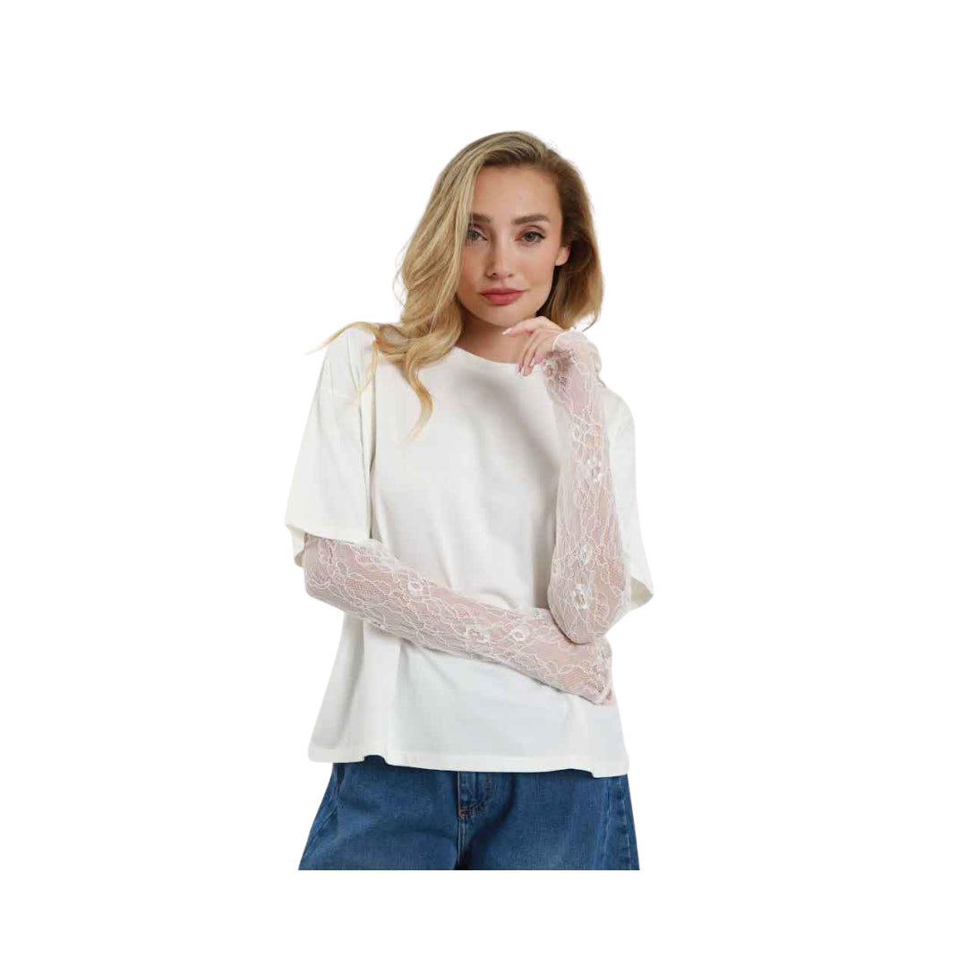 Susy Mix T-shirt Con Maniche In Pizzo