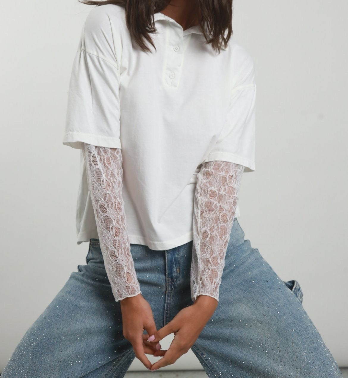 Susy Mix Polo Con Maniche In Pizzo