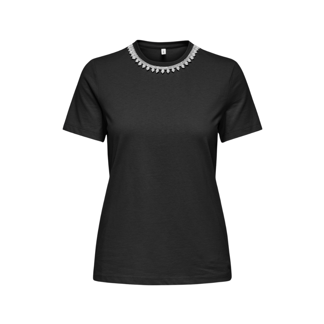 Only T-shirt Con Perline Sul Girocollo