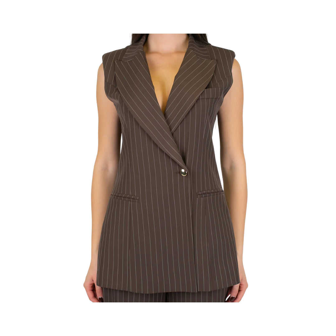 Gilet Lungo Doppiopetto Gessato Con Spalline Maryley

26EB11241
