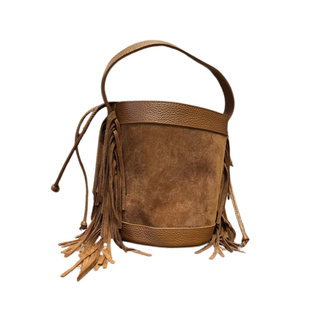 Borsa Secchiello Con Frange e Chiusura a Coulisse