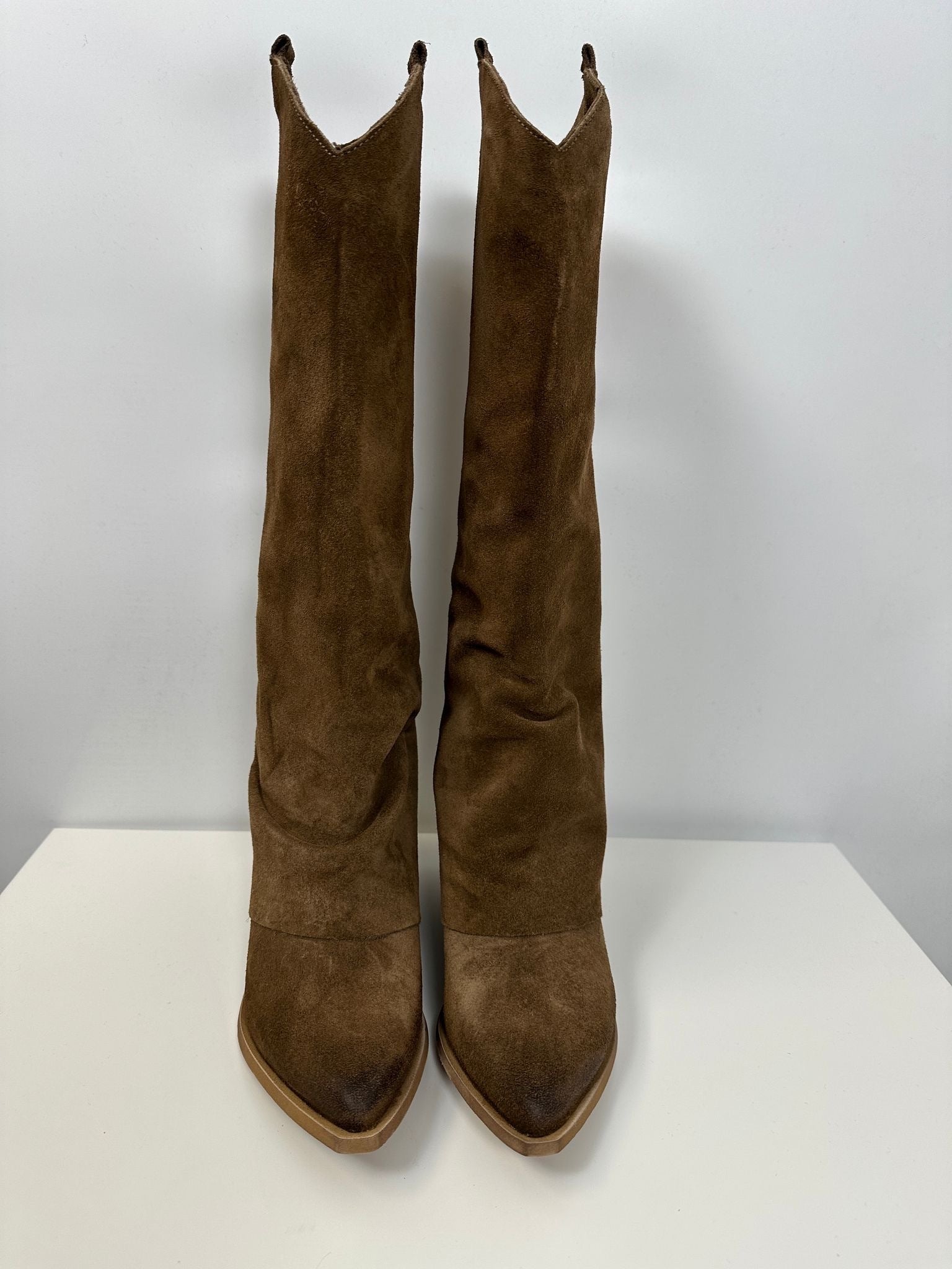 Divine Follie Texani In Camoscio Taupe Con Rovescia