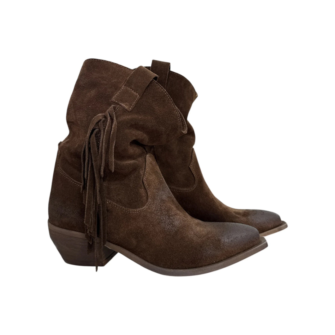 Ovyè Texano In Camoscio Con Frange Testa Di Moro 
ICELENA31