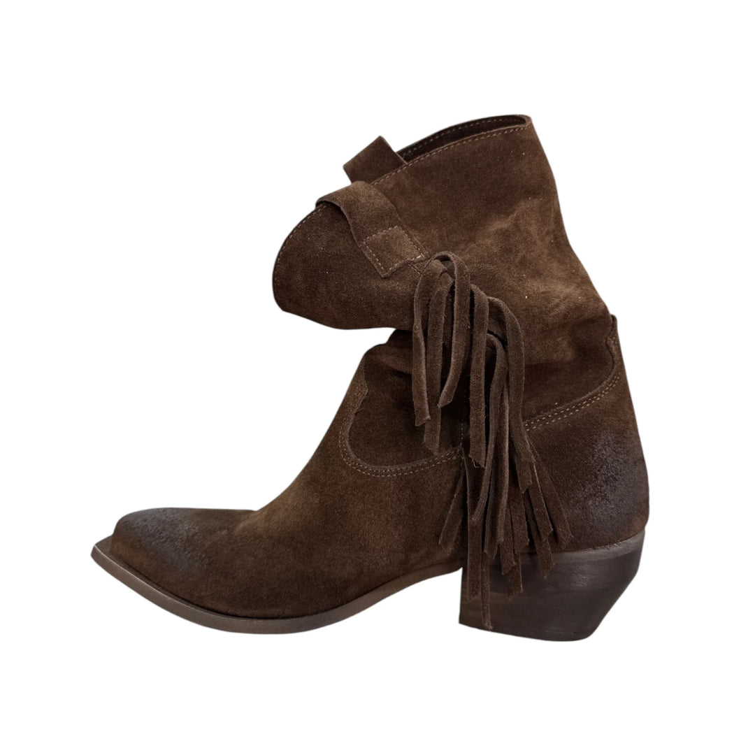 Ovyè Texano In Camoscio Con Frange Testa Di Moro 
ICELENA31