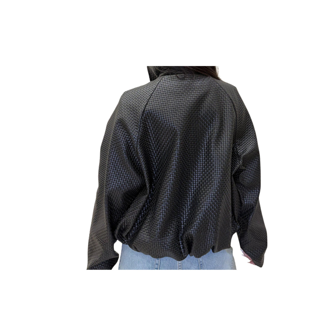 Bomber In Ecopelle Con Texture Intreccio HAVEONE

KNO-Q056NERO