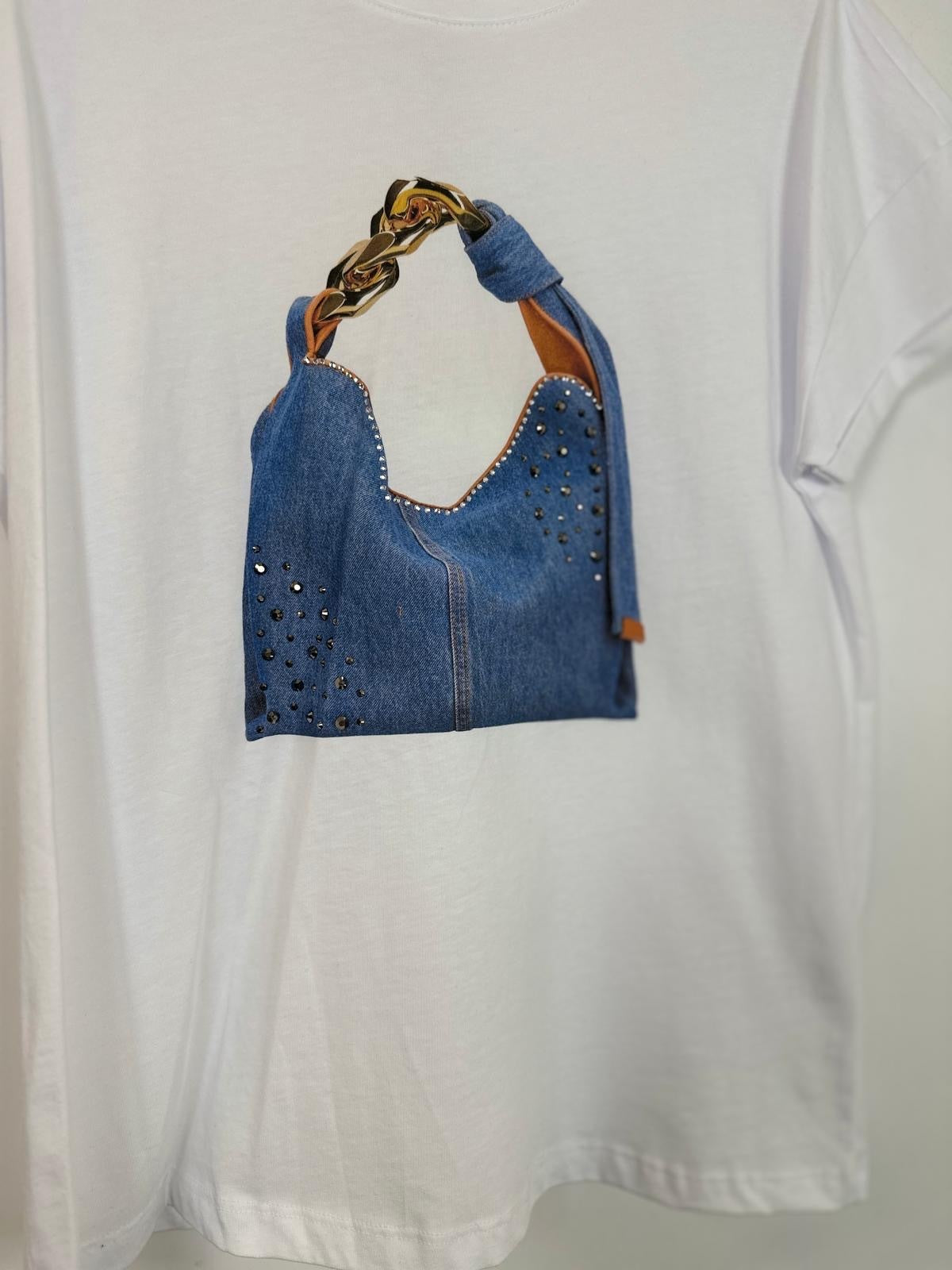 Tensione In T-shirt Con Stampa Borsa Con Strass