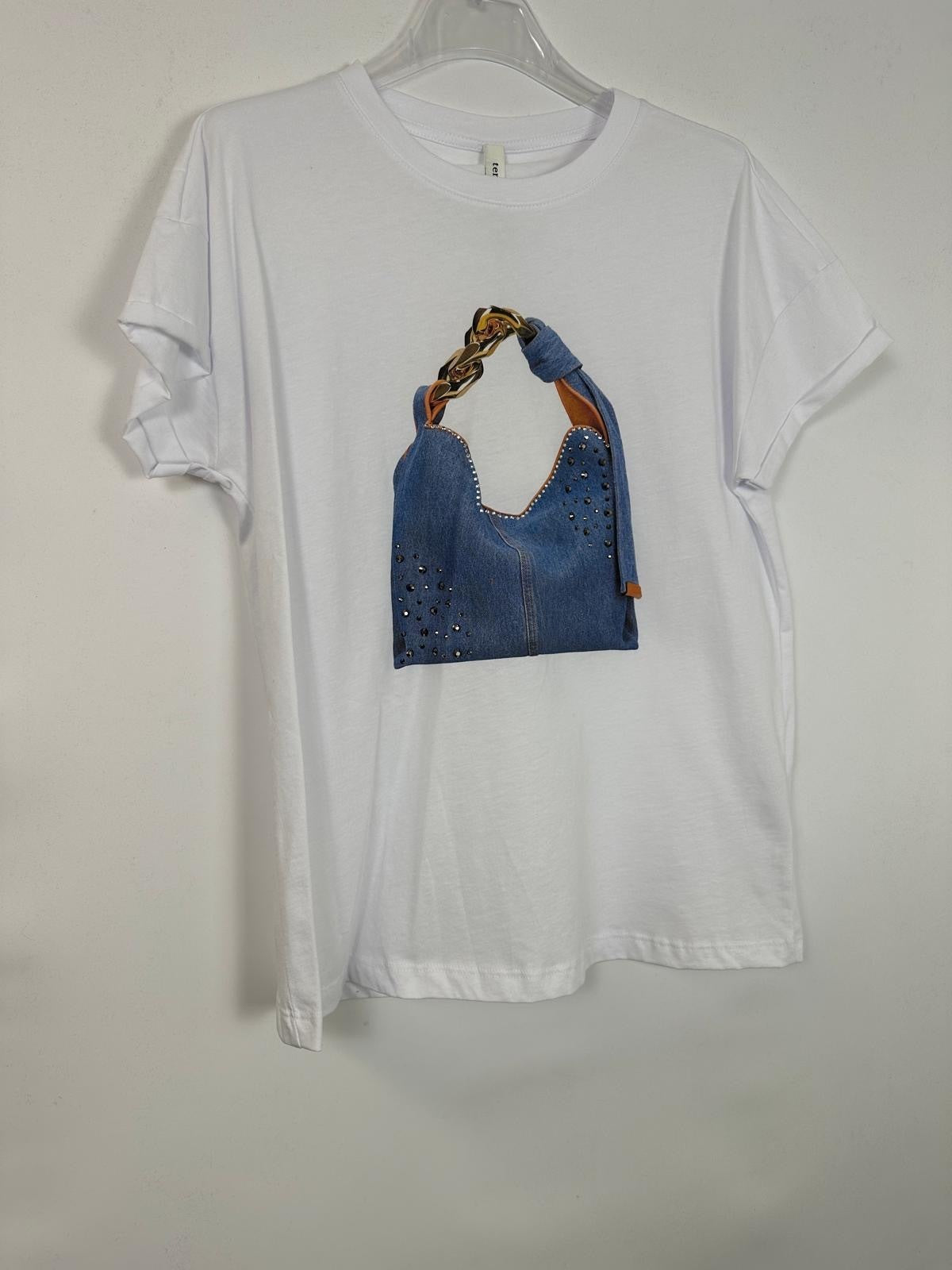 Tensione In T-shirt Con Stampa Borsa Con Strass