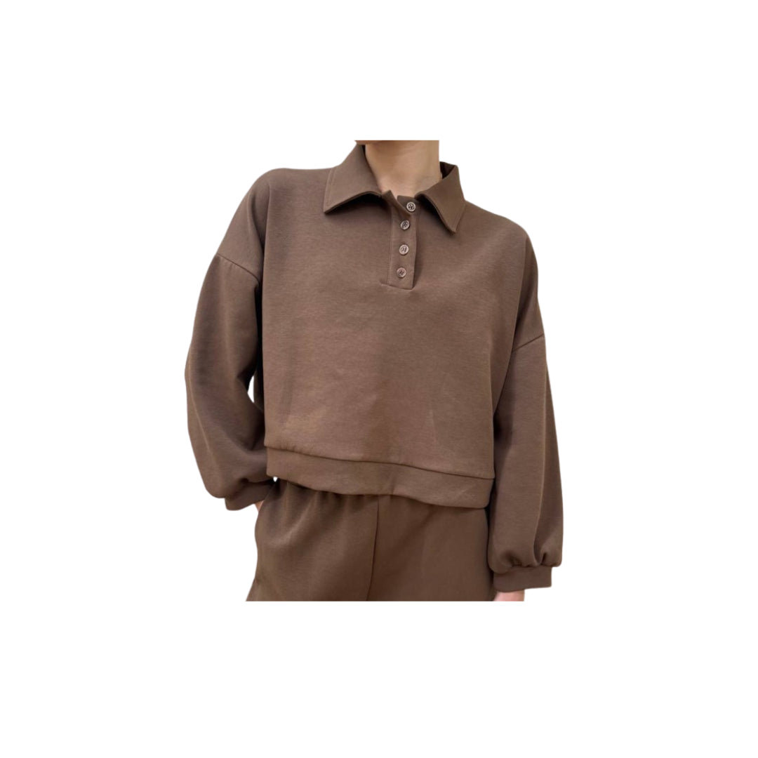 Felpa Crop Modello Polo Cioccolato HaveOne  

MJK-Q042CIOCCOLATO