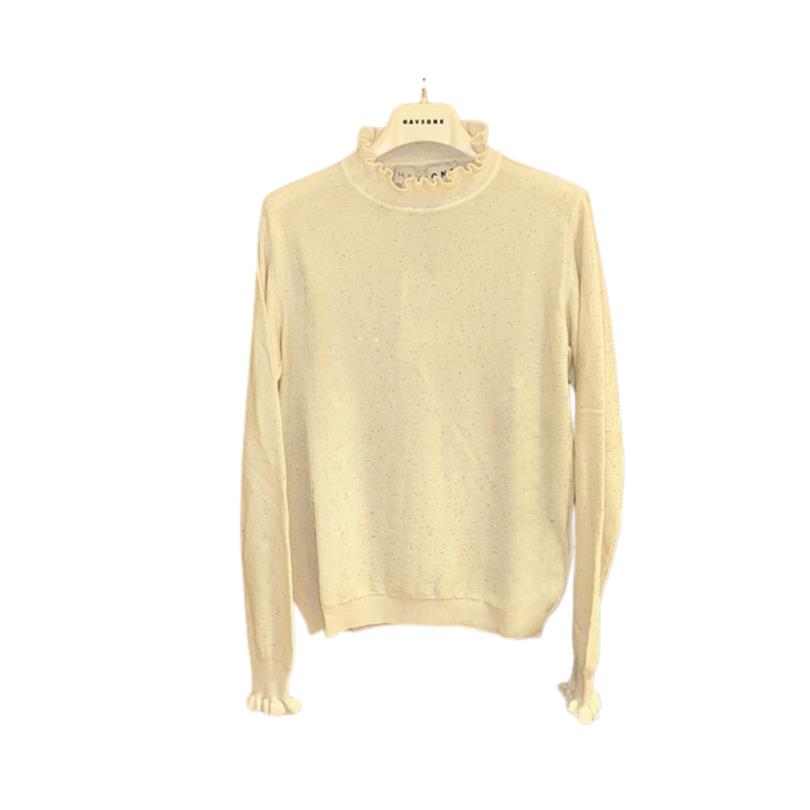 HaveOne Maglia  in Viscosa con Colletto, Rouches e Micro Paillettes

MNC-P061