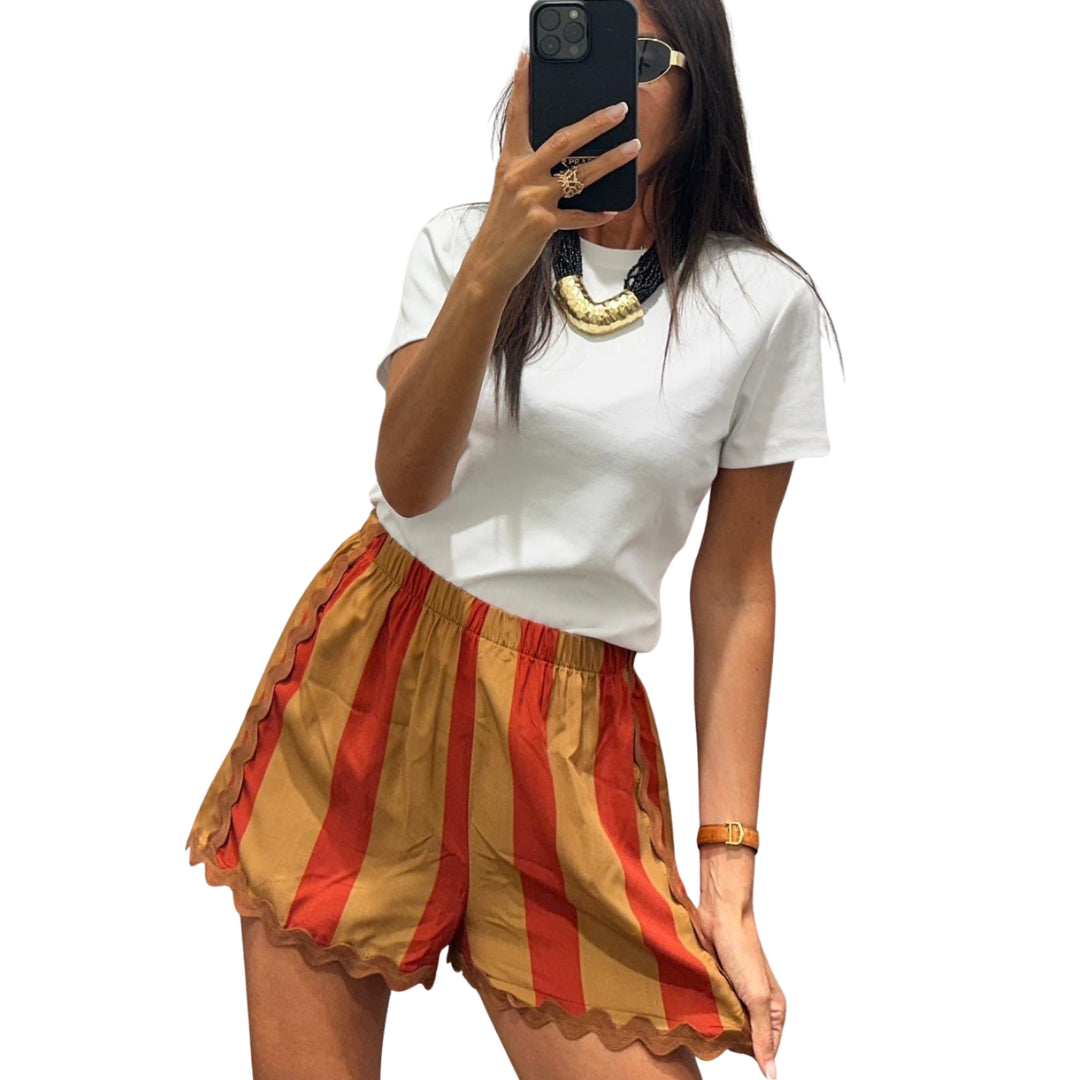 Haveone Shorts A Righe Lilla E Beige 
PVS-Q701LILLA/BEIGE