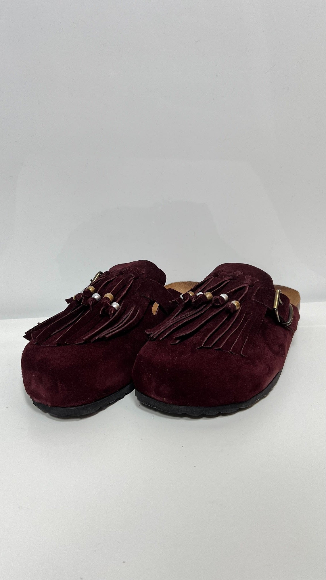 Ovyè Scarpe Con Frange In Camoscio Bordeaux