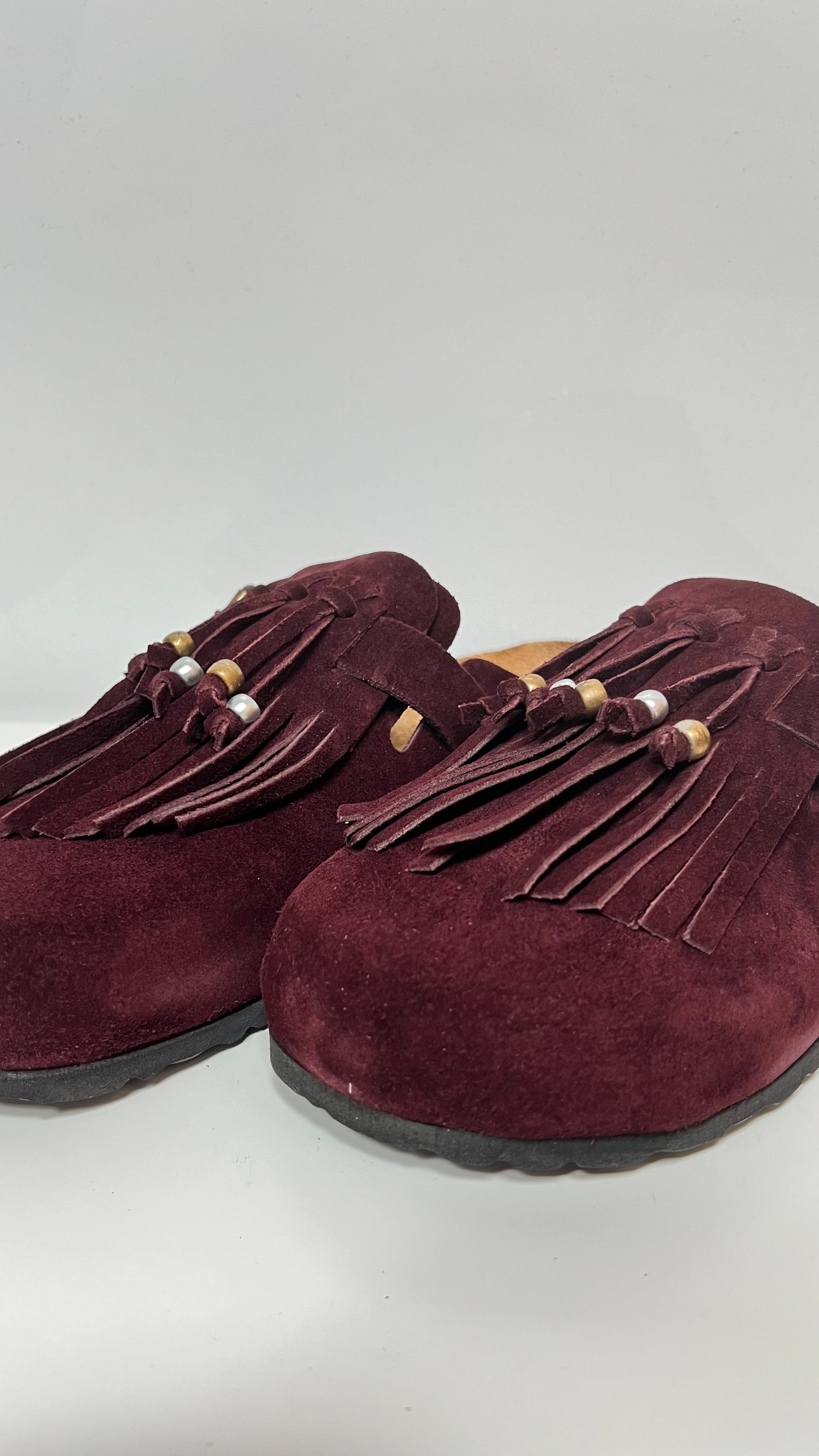 Ovyè Scarpe Con Frange In Camoscio Bordeaux