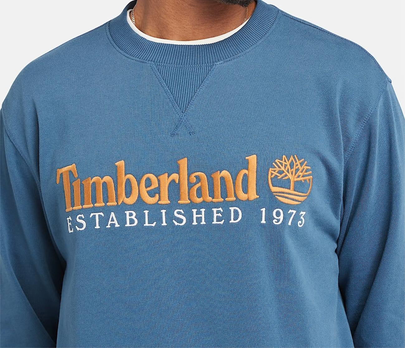 Timberland Felpa Girocollo Con Logo Established 1973 Ricamato Da Uomo In Blu Scuro