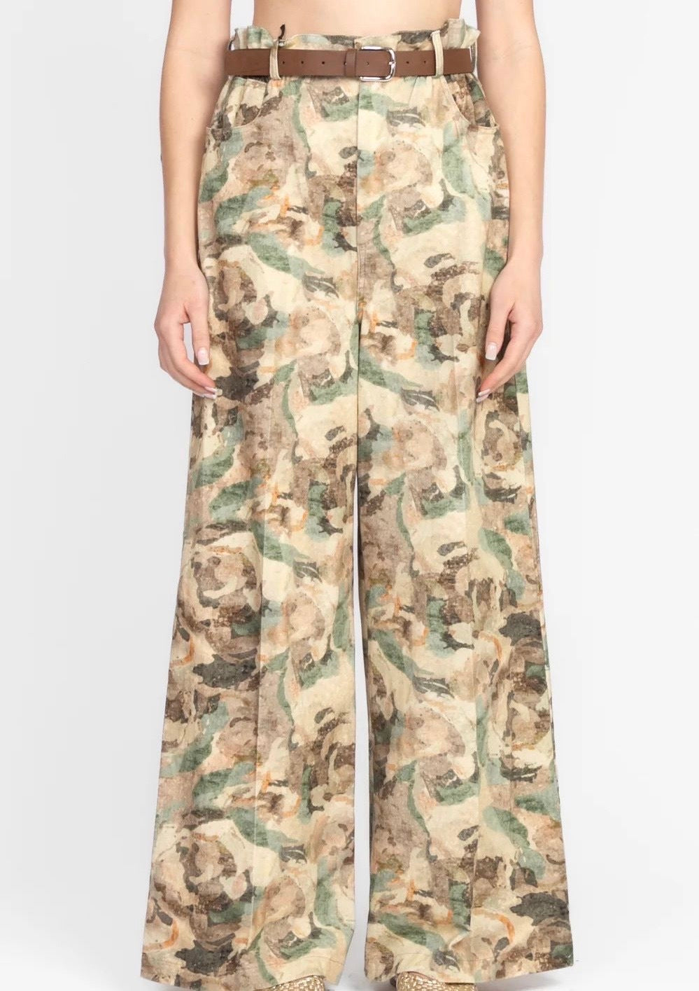 Vicolo Pantalone In Denim Mimetico A  Palazzo